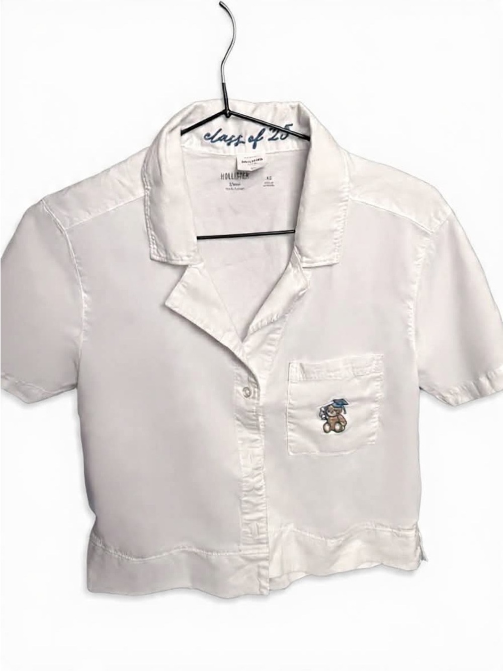 Hollister women White Short-Sleeve Shirt with Embroidered Bear